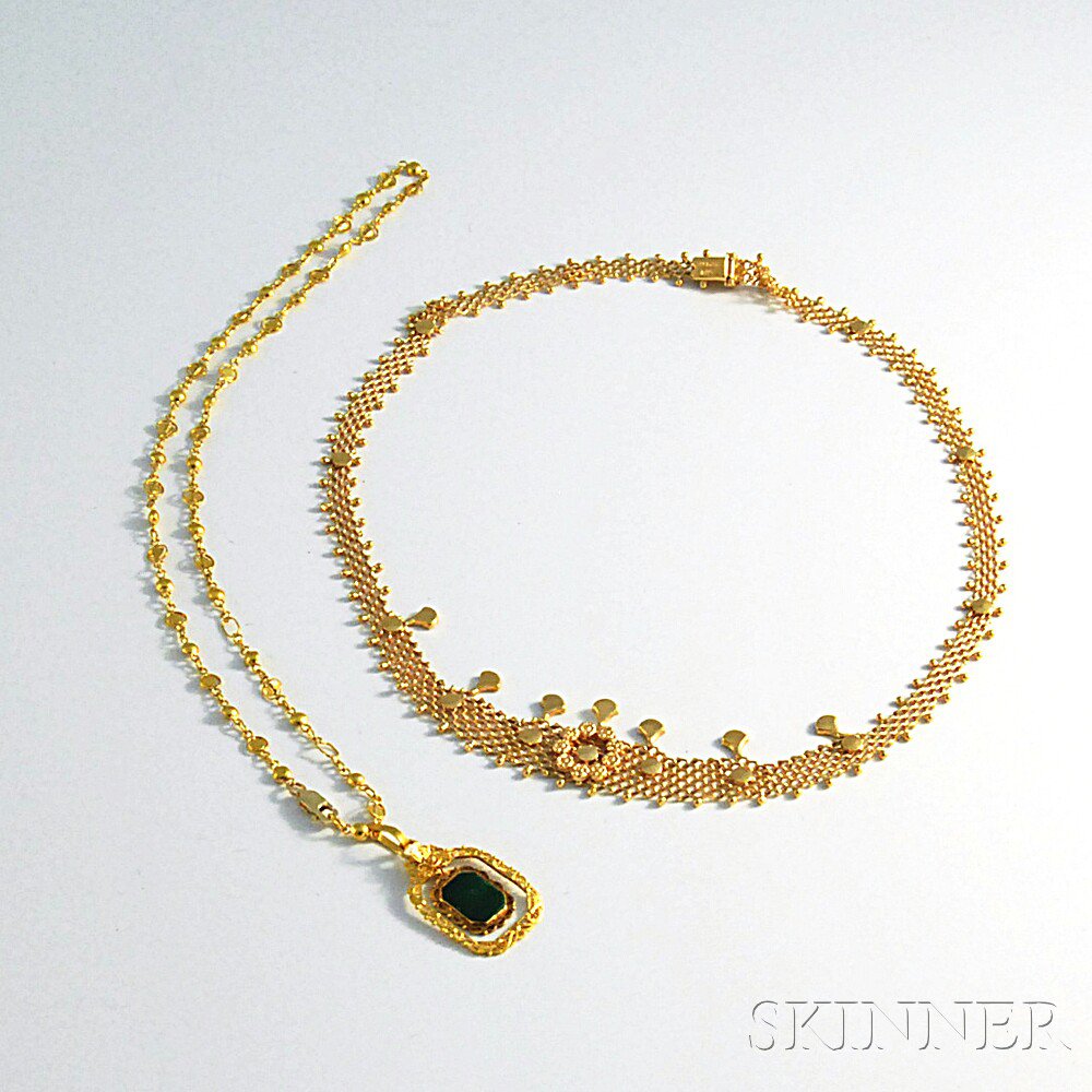 Appraisal: Two Pieces of Gold Jewelry a high-karat gold pendant necklace