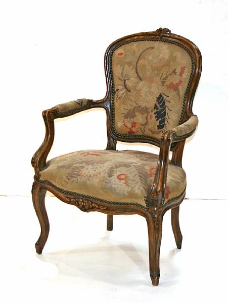 Appraisal: A Louis XV style beechwood armchair height in width in