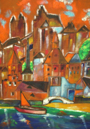 Appraisal: st Century School- Buildings oil on board indistinctly signed x