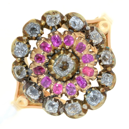 Appraisal: A ruby and diamond concentric cluster ring th c later