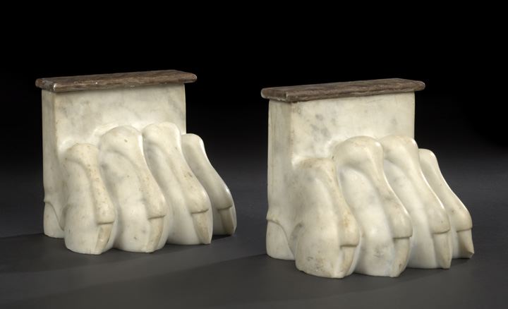 Appraisal: Pair of Italian Carved White Marble and Faux-Marbre Bookends first