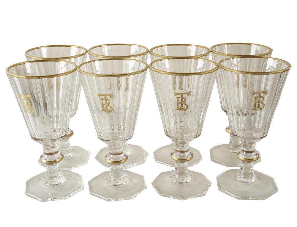 Appraisal: EIGHT GILT CRYSTAL WINE GLASSESunmarked each monogrammed BT Provenance The