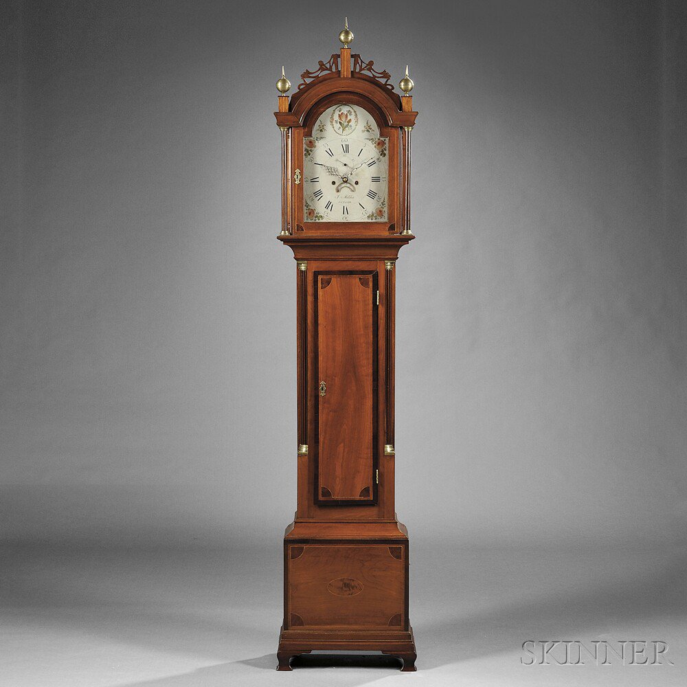 Appraisal: Joseph Mulliken Tall Clock Concord Massachusetts c the cherry fret-top