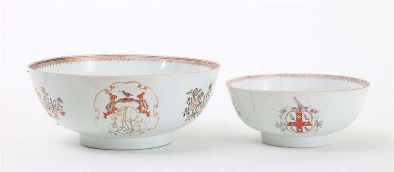 Appraisal: TWO CHINESE EXPORT FAMILLE ROSE MONOGRAMMED PORCELAIN PUNCH BOWL The