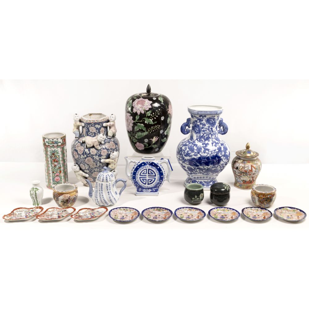 Appraisal: ASIAN POTTERY AND PORCELAIN ASSORTMENT items including vases plates tea