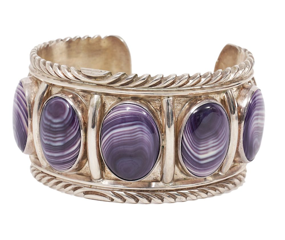 Appraisal: Massive Navajo Sterling Purple Chariot Cuff Signed Navajo sterling silver