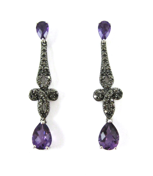 Appraisal: PAIR OF AMETHYST AND DIAMOND EARRINGS each with two pear