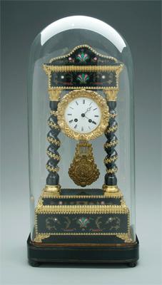 Appraisal: th century portico key wind clock ebonized with ormolu mounts