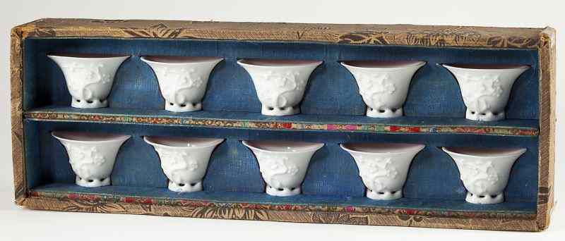 Appraisal: Set of Ten Chinese Blanc-de-Chine Wine Cupseach of inverted oval