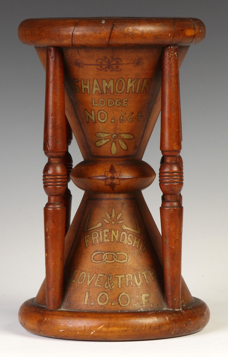 Appraisal: Shamokin Lodge Turned Maple Hourglass th cent