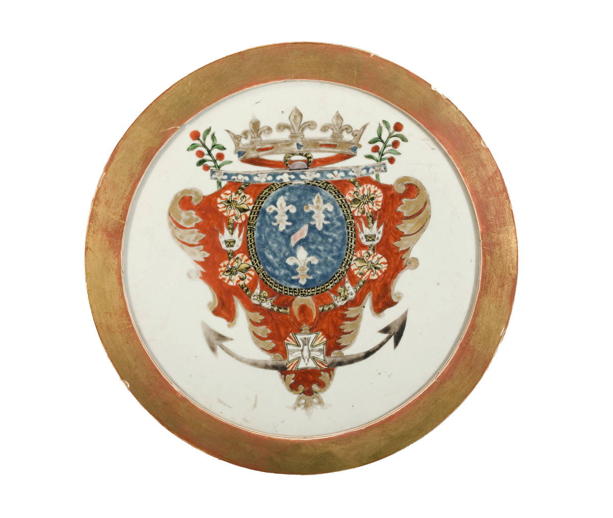 Appraisal: CHINESE EXPORT PORCELAIN ARMORIAL PLAQUE FOR THE FRENCH MARKET FIRST