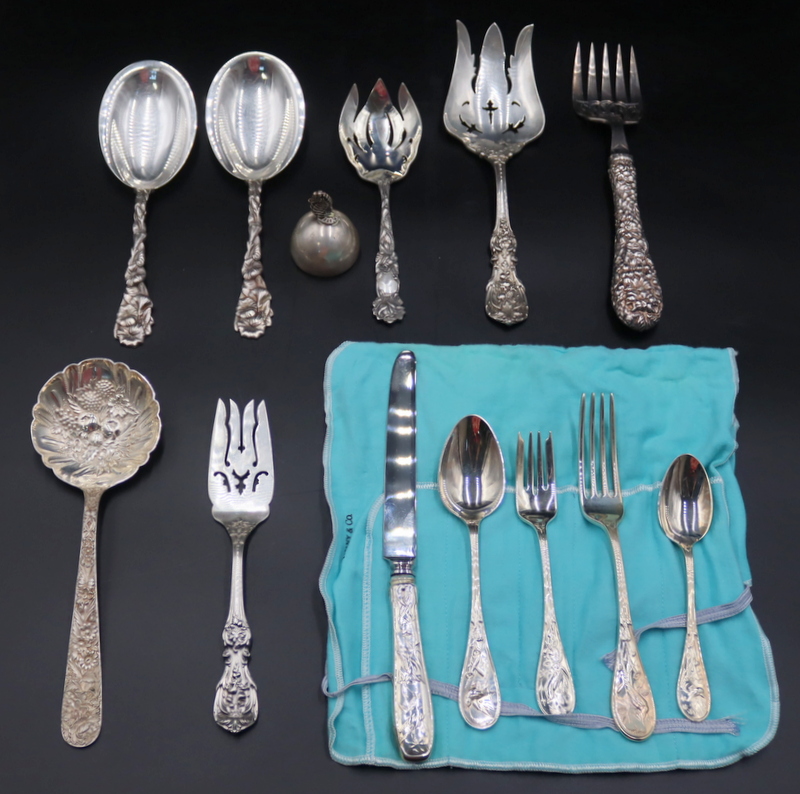 Appraisal: STERLING STERLING FLATWARE AND A WHITING BELL Includes a monogrammed