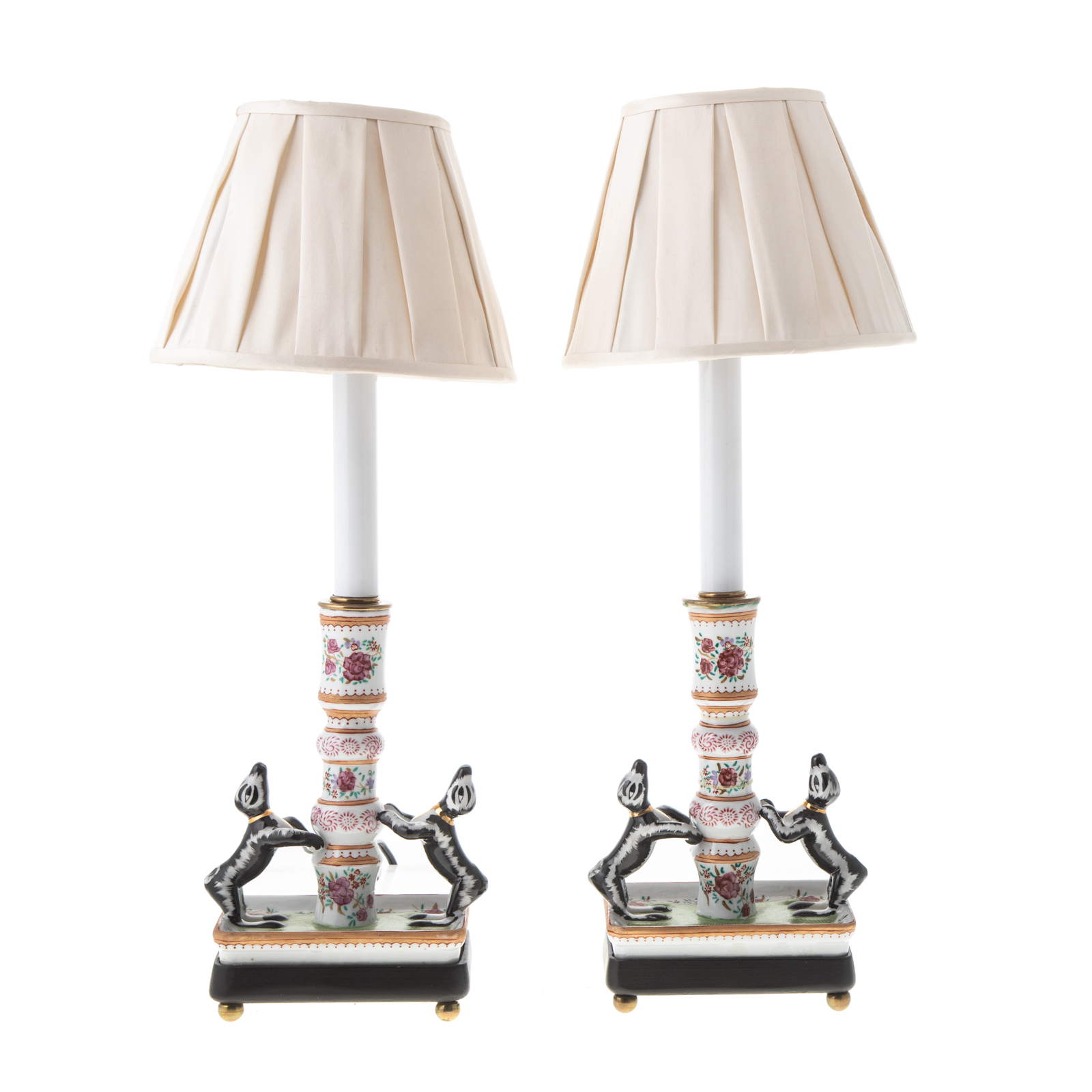 Appraisal: A PAIR OF CHINESE EXPORT STYLE CANDLESTICK LAMPS Famille Rose