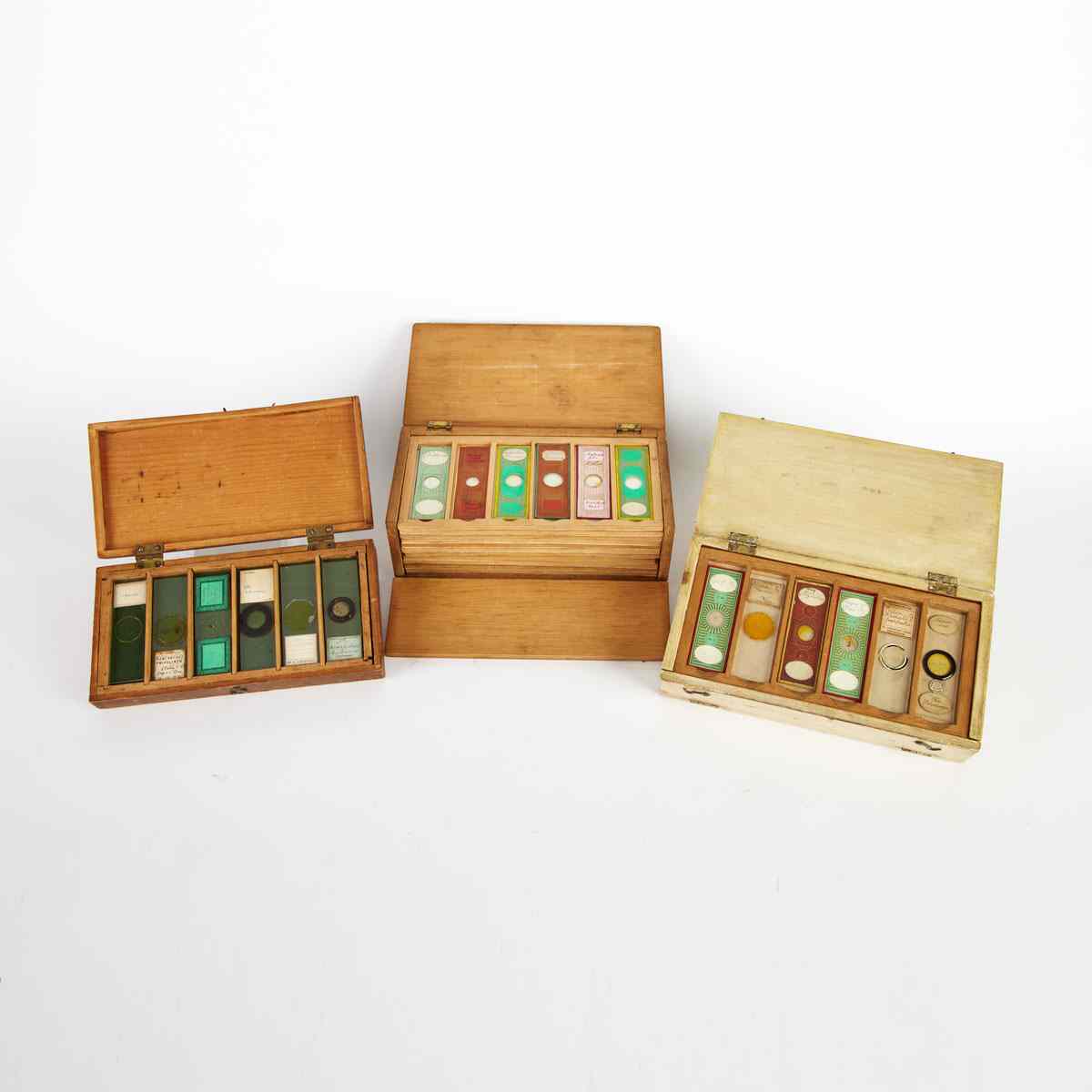 Appraisal: Three Cased Sets of English Microscope Specimen Slides th century