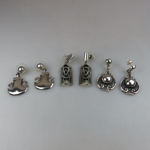 Appraisal: Three Pairs Of Mexican Grade Silver Drop Earrings including a