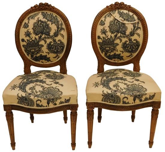 Appraisal: Pair of French style side chairs round back with floral