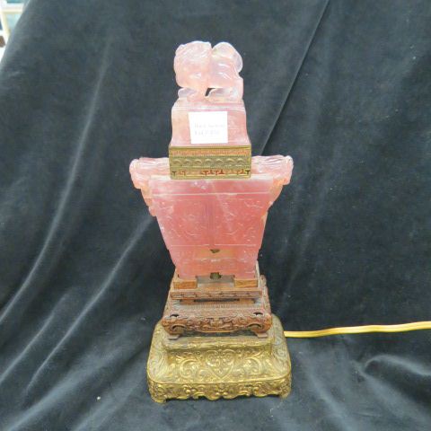 Appraisal: Chinese Carved Rose Quartz Lamp superb color converted from a