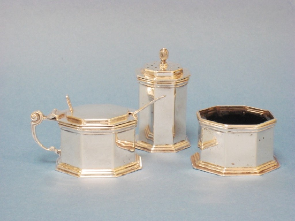 Appraisal: A George VI three piece circular Condiment Set and two