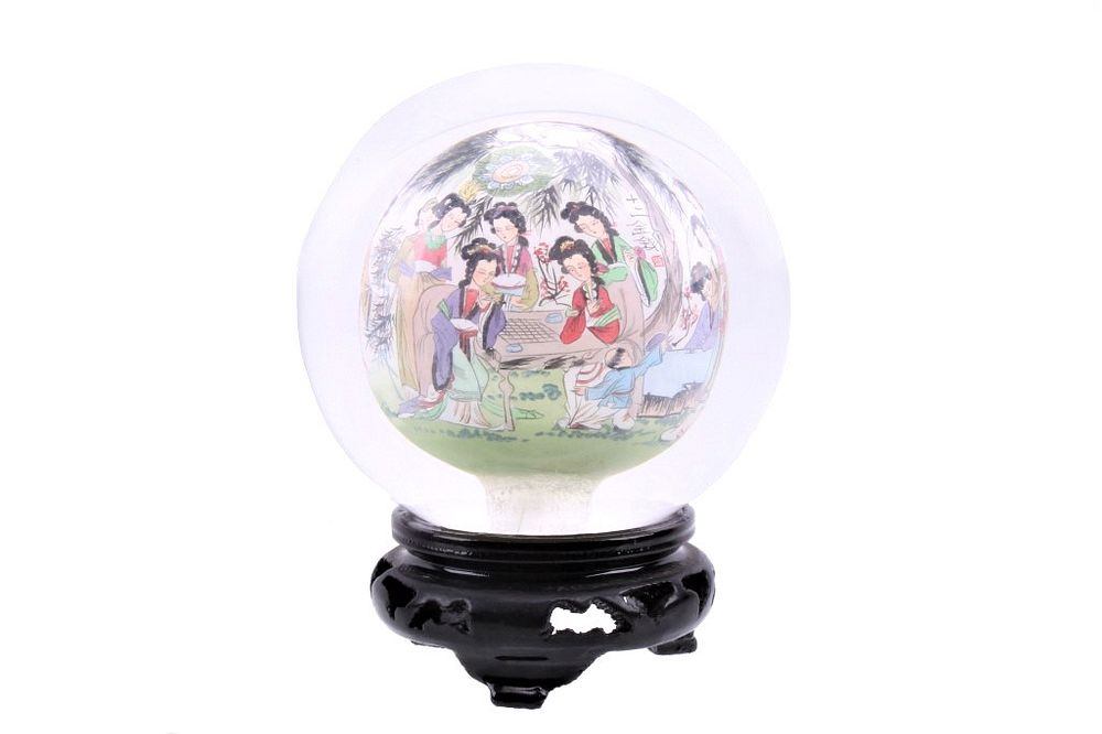 Appraisal: Chinese Inside Micro Painted Orb w Stand Included in this