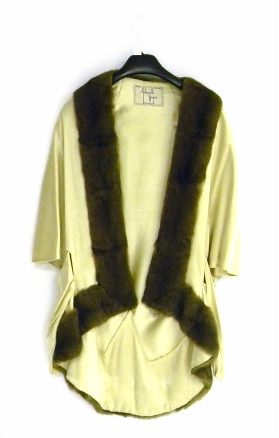 Appraisal: Silk women's wrap with fur trim by Antoinette Hagen Paris