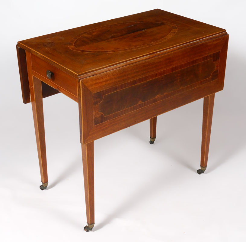 Appraisal: PARQUETRY INLAID DROP LEAF TABLE Parquetry inlaid top and leaves