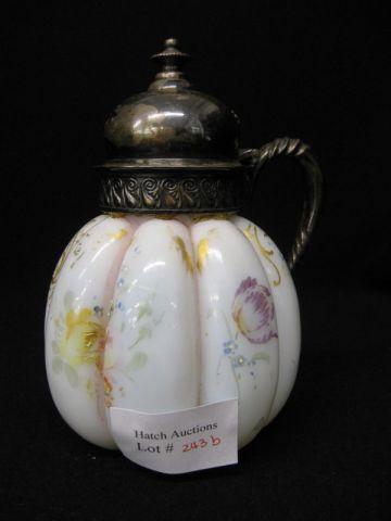 Appraisal: Pairpoint Victorian Art Glass Syrup Pitcher handpainted melon ribbed white