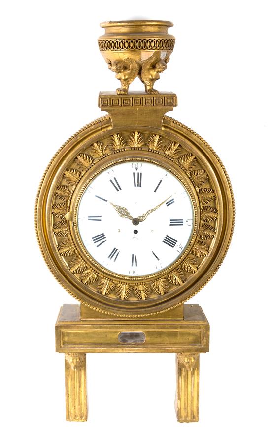 Appraisal: Sale Lot A Continental Giltwood Cartel Clock th century surmounted