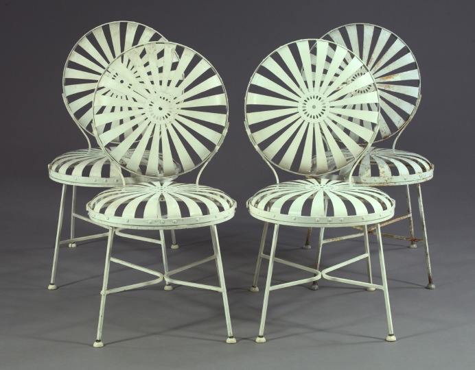 Appraisal: Suite of Four Spring Steel Garden Chairs each with a