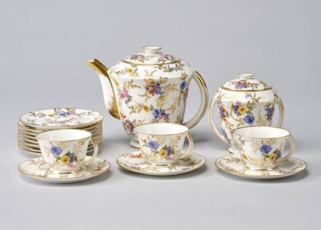 Appraisal: TLB France Limoges chocolate tea set in an overall gilded