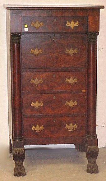 Appraisal: th C Classical Revival narrow five drawer chest mahogany and