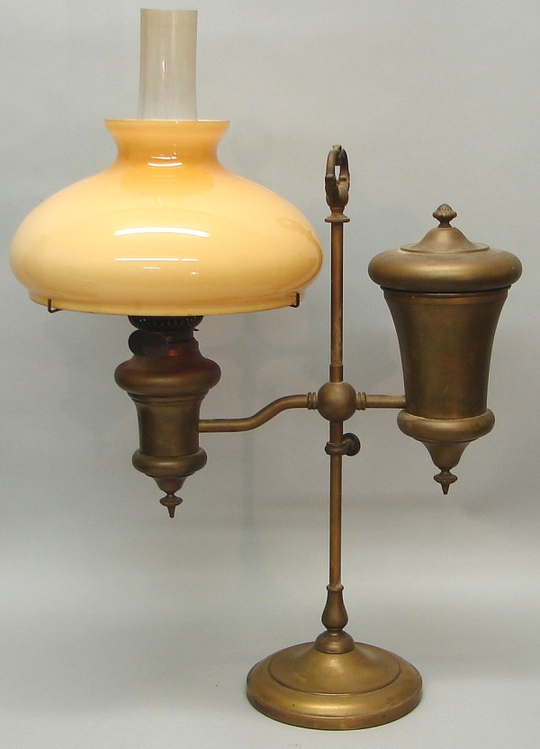 Appraisal: Single shade student lamp yellow shade t w