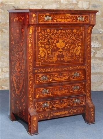 Appraisal: AN EARLY TH CENTURY DUTCH MAHOGANY AND FLORAL MARQUETRY SECRETAIRE