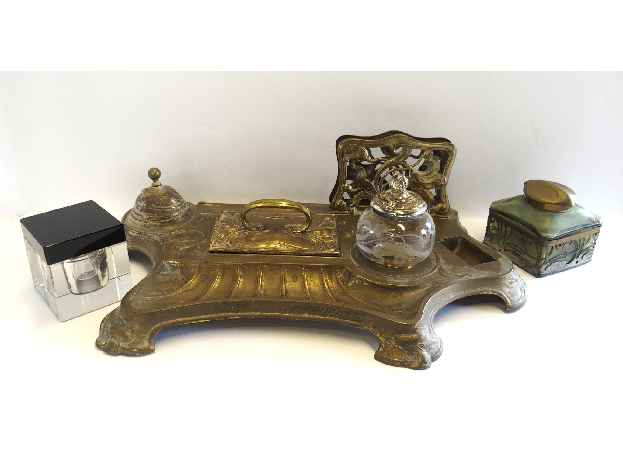 Appraisal: WMF brass desk stand with blotter letter rack stamp compartment