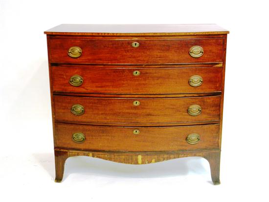 Appraisal: Federal bow front chest with four graduated drawers French feet