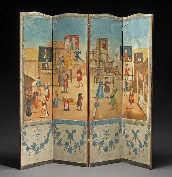 Appraisal: An English painted paper on canvas four panel floor screen