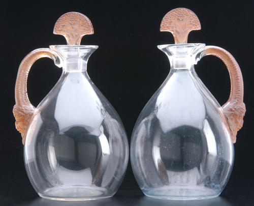 Appraisal: R LALIQUE Pair of carafes Satyre clear and frosted with