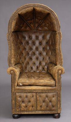 Appraisal: EDWARDIAN LEATHER-UPHOLSTERED BUTLER'S CHAIR Approx x x in