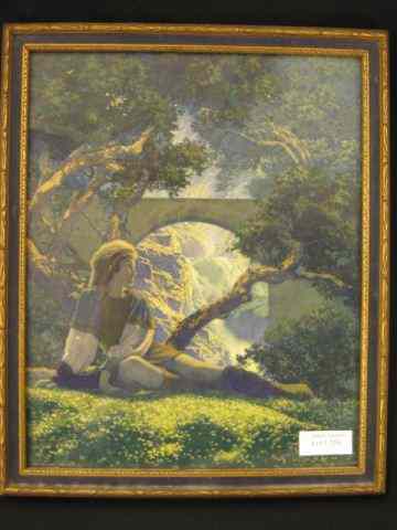 Appraisal: Maxfield Parrish Print boy seated by waterfall '' x ''