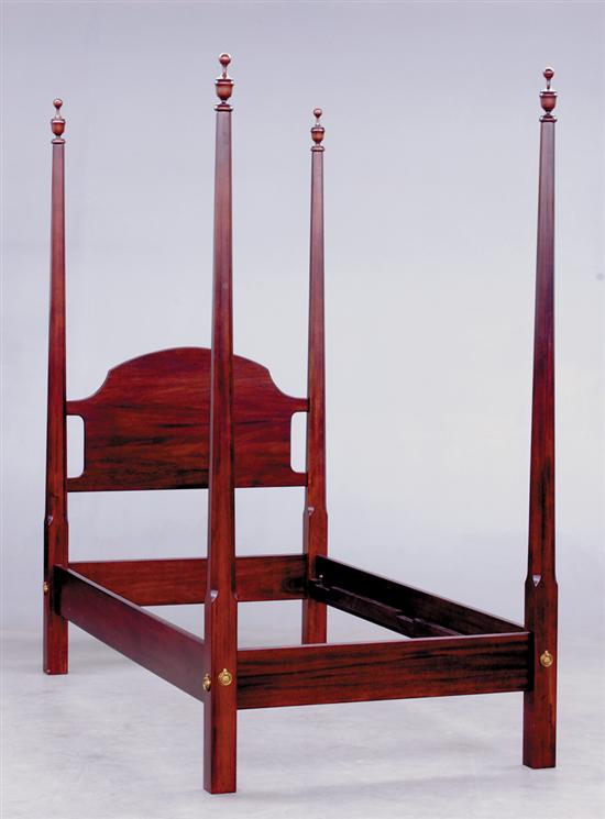 Appraisal: Pair mahogany pencil post single beds shaped headboard and plain