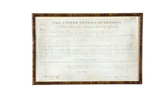 Appraisal: LAND GRANT SIGNED BY JOHN QUINCY ADAMS Ink on vellum