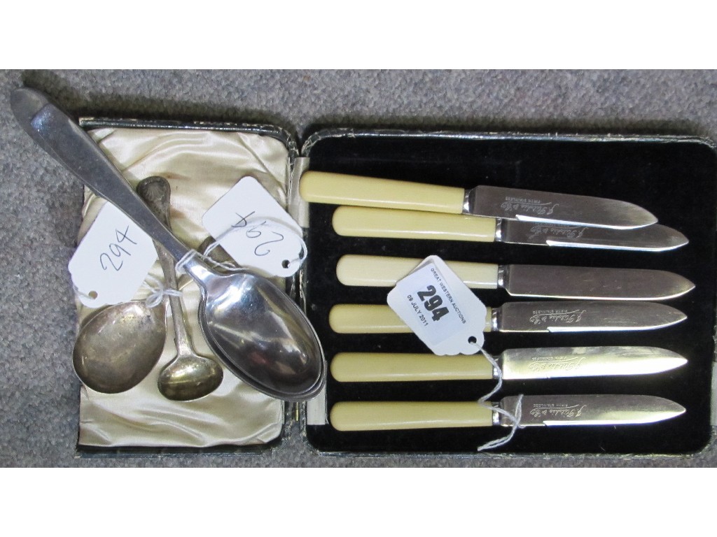 Appraisal: Lot comprising cased knife set two Georg Jensen spoons a