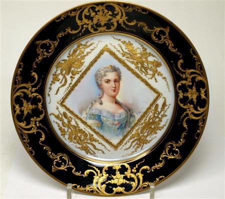 Appraisal: SEVRES STYLE PLATE DEPICTING MARIE LECZINSKA TH CENTURY with blue