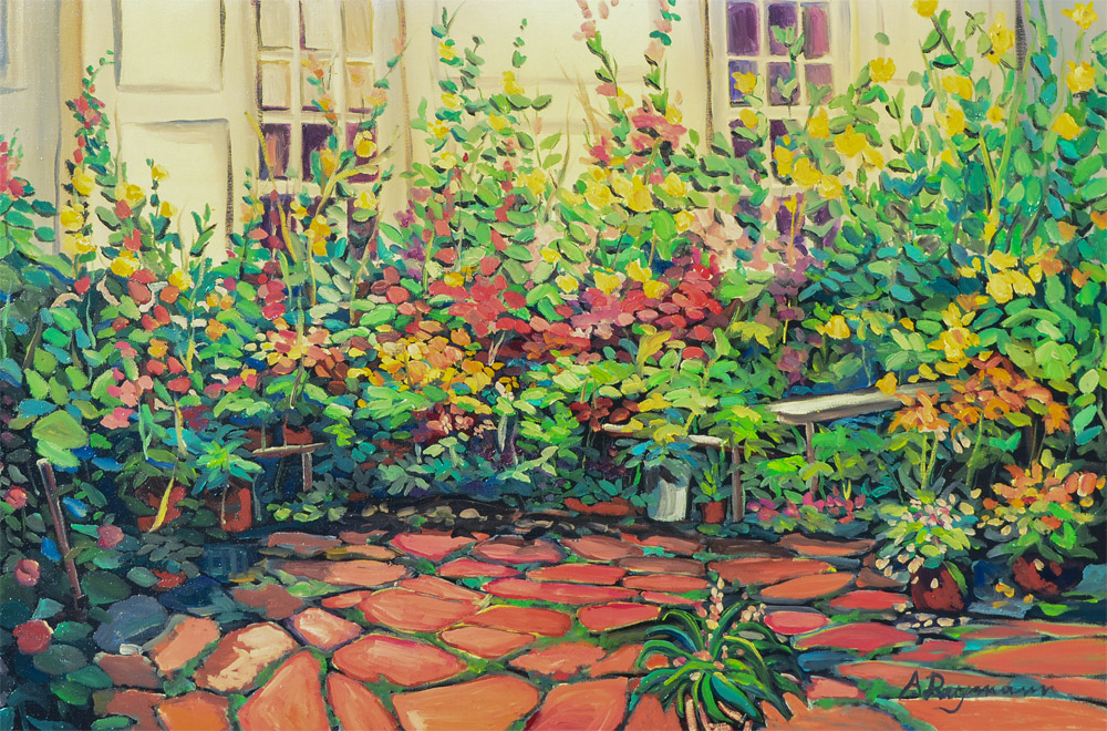 Appraisal: ALICIA REYMANN GARDEN COURTYARD PAINTING Oil Canvas '' x ''