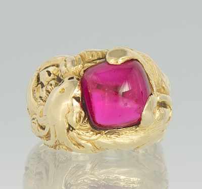 Appraisal: An Art Deco Gold and Synthetic Ruby Ring k yellow