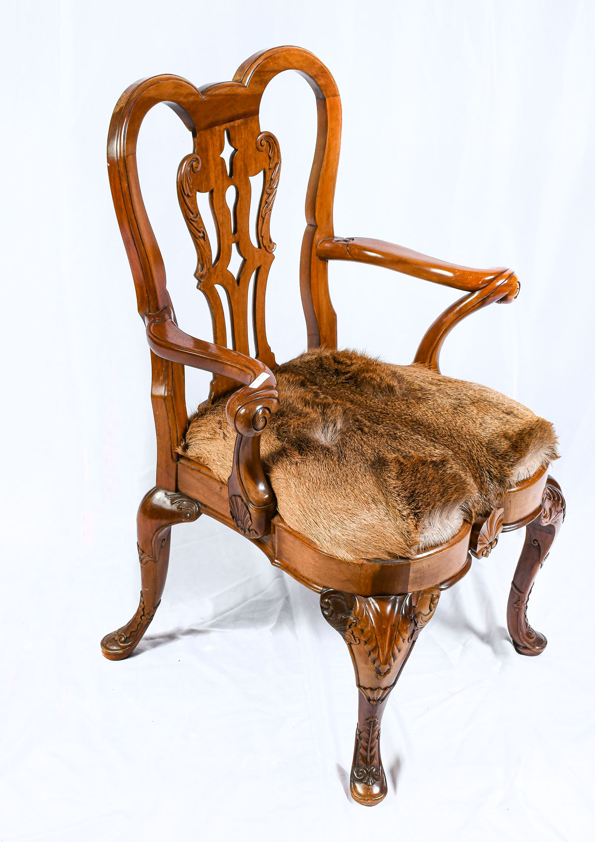 Appraisal: DEER HIDE CHAIR Having a pierced splat back with carved