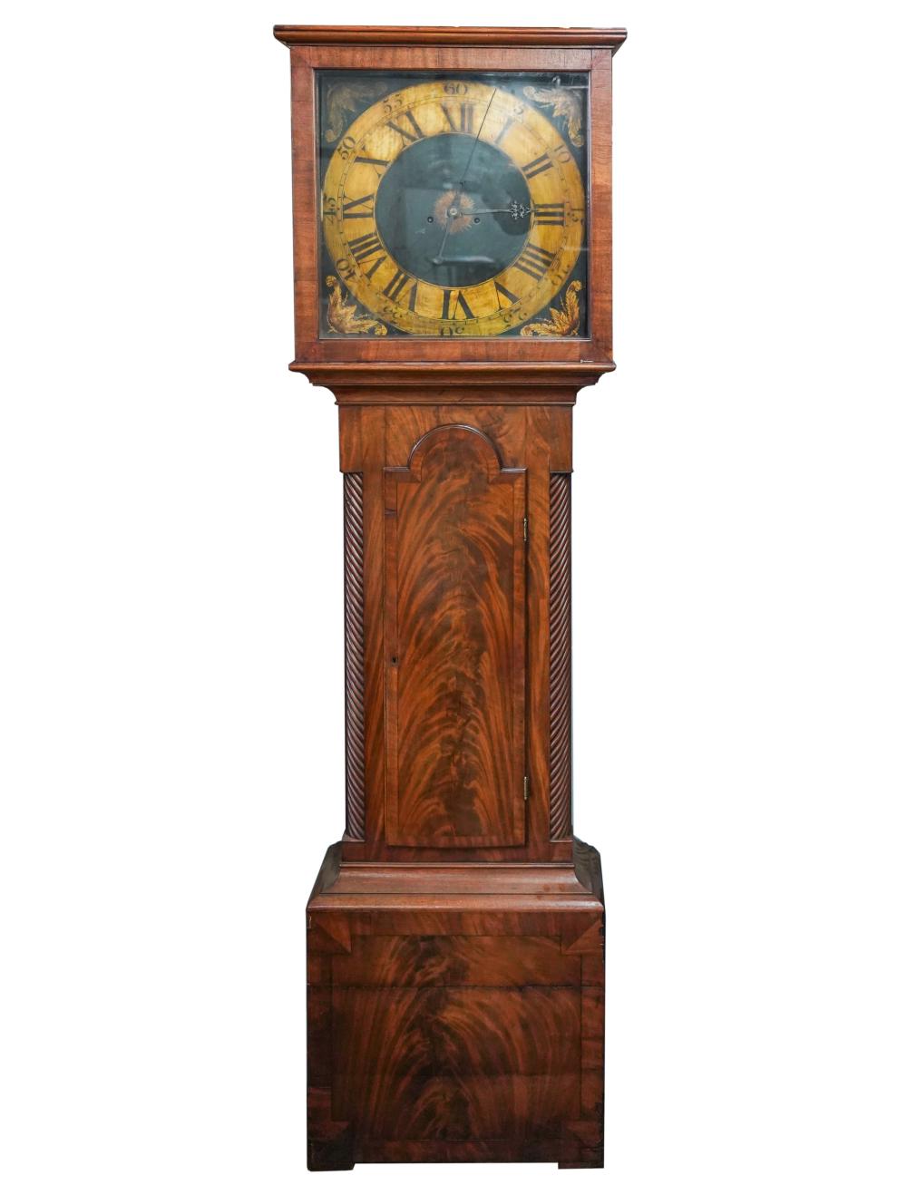 Appraisal: MAHOGANY TALLCASE CLOCKunsigned the dial handpainted with key weights and