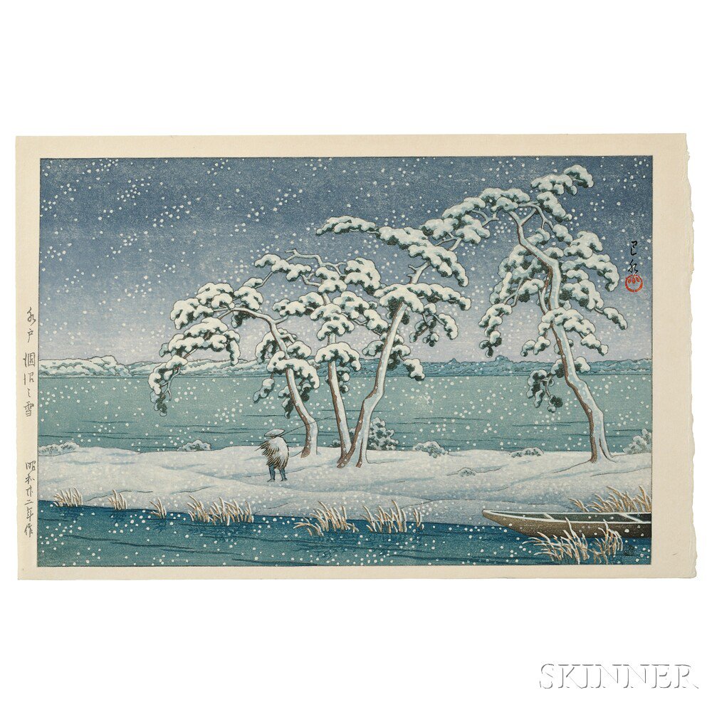 Appraisal: Kawase Hasui - Snow at Hinuma Swamp Mito Japan color