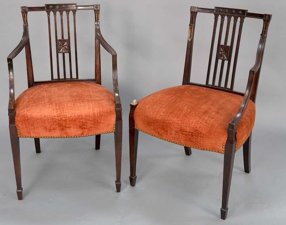 Appraisal: Pair of mahogany Sheraton armchairs Northeastern U S - mahogany