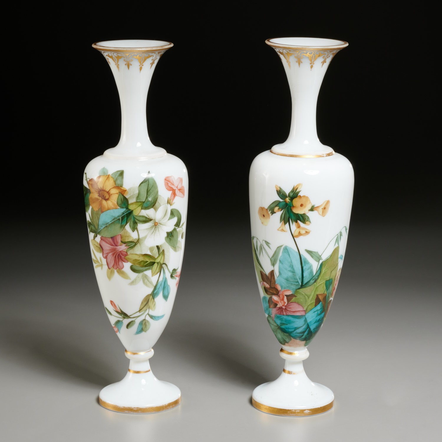 Appraisal: PAIR FRENCH DECORATED OPALINE GLASS VASES Late th c France