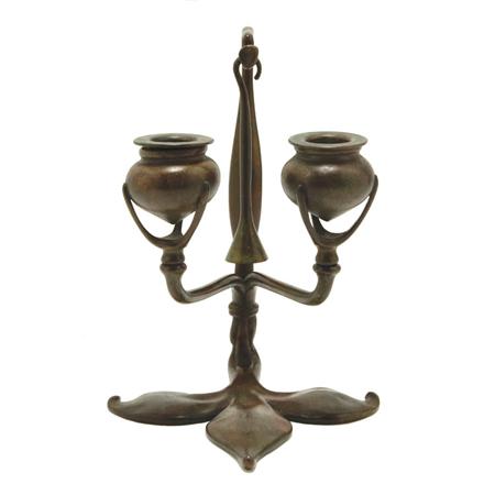 Appraisal: Tiffany Studios Bronze Two-Light Candelabrum and Snuffer Estimate -